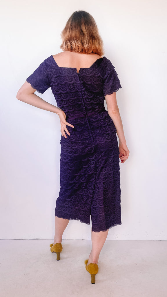 1950s Violet Lace Layered Dress, sz. M
