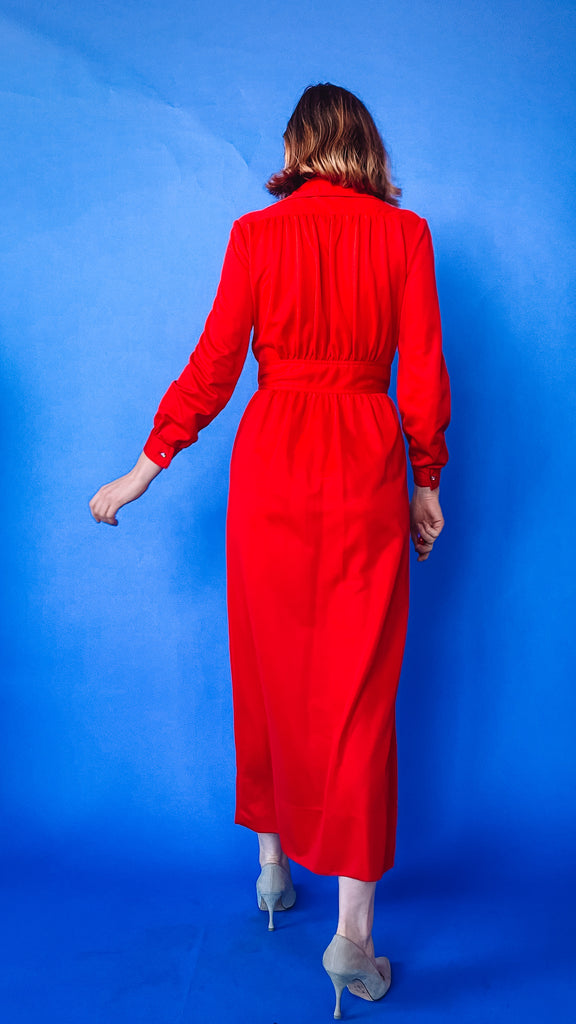 1970s Red Collared Maxi Dress, sz. S