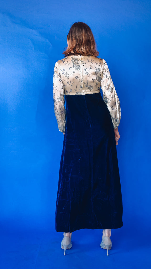 1960s Winter Blue Velvet Dress, sz. S