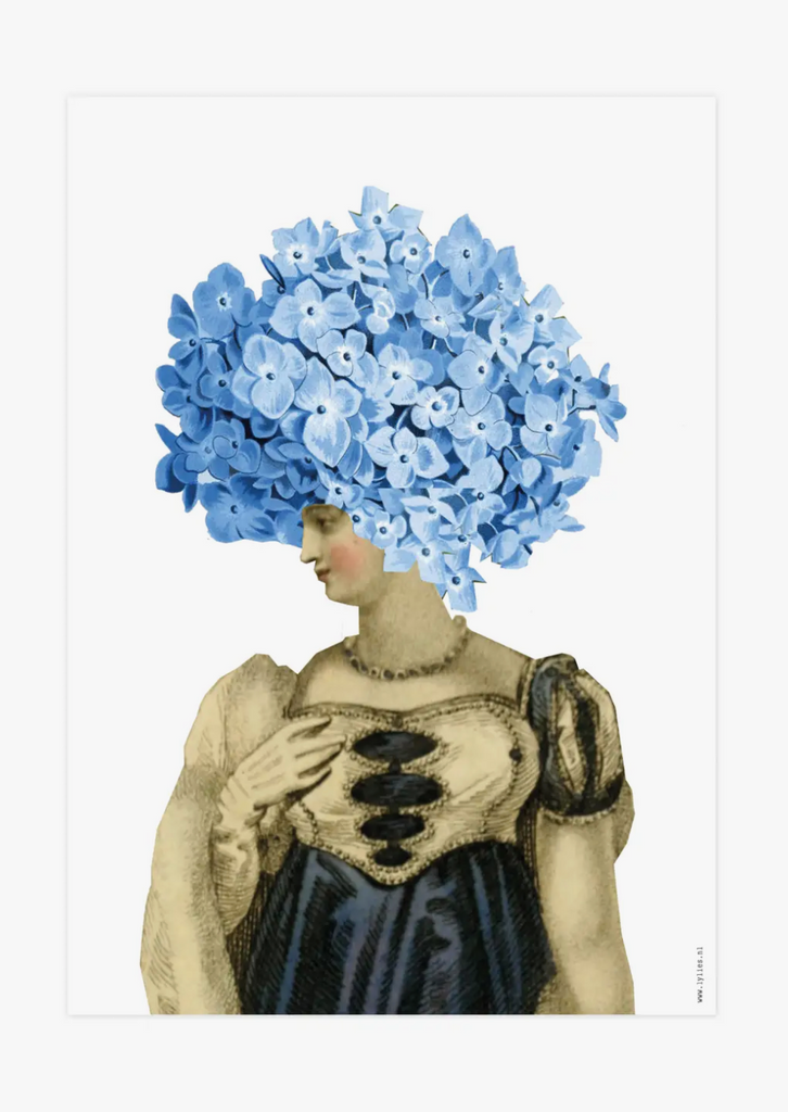 Lady with Hydrangea Collage Print