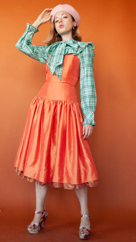 Y2K Glowing Orange Bouffant Dress, sz. XS/S