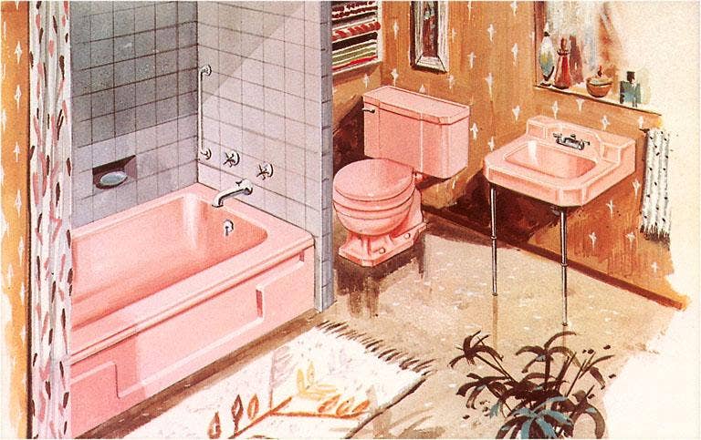 Fifties Bathroom Illustration Print